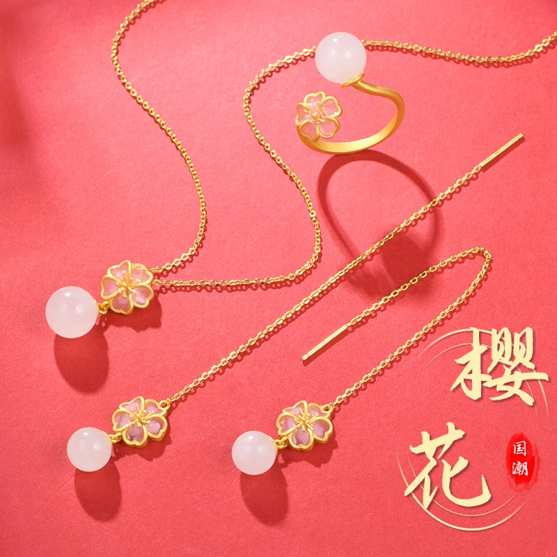 925银耳饰 【重工】樱花耳线新中式国潮耳环气质长款四季经典百搭