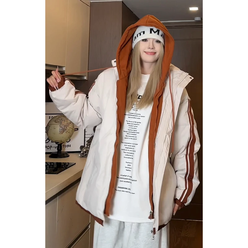 棉衣特批P75无差价深度库存10W件防泼水撞色假两件连帽袄男