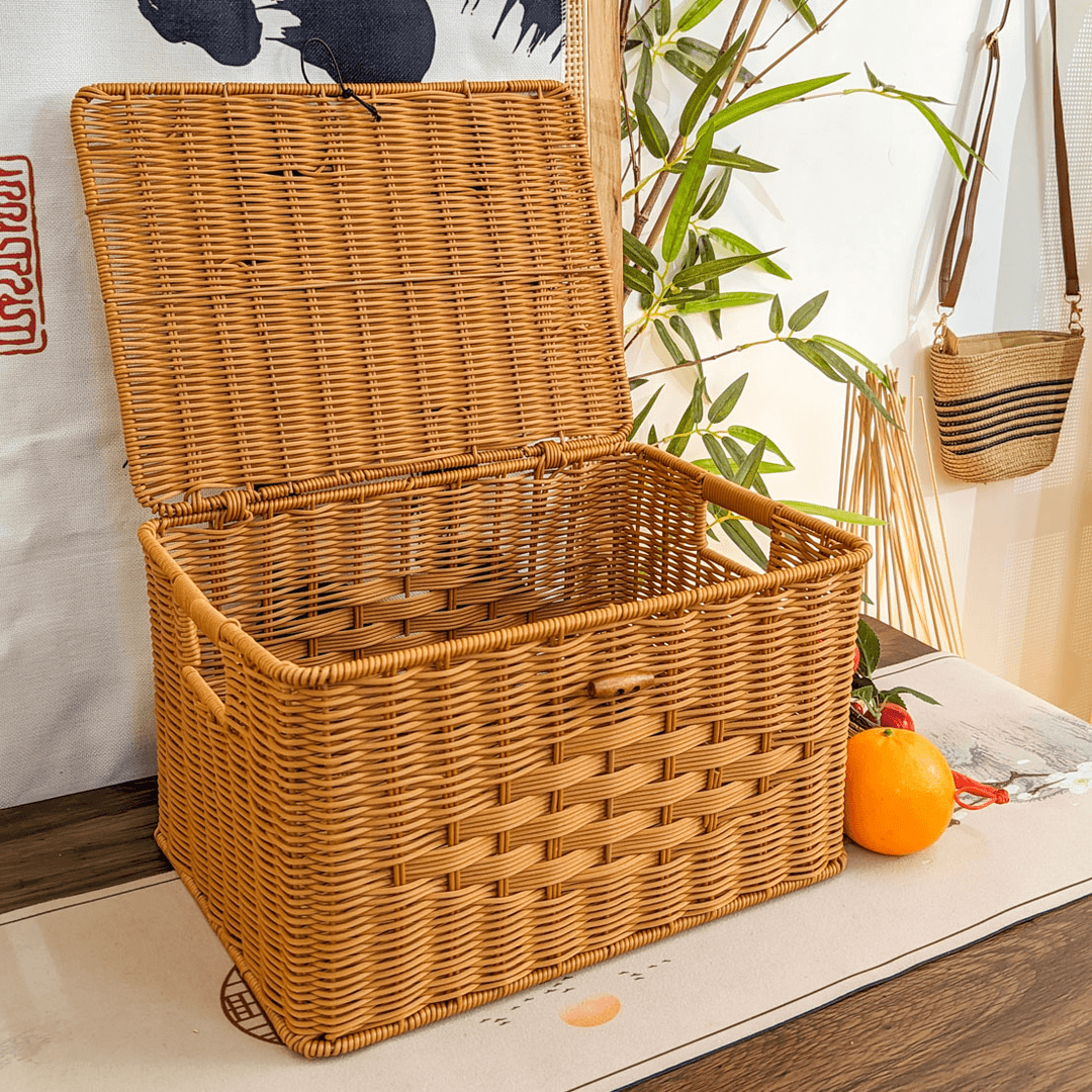 仿藤双抽手带盖收纳箱衣柜收纳箱手工家用简约36*26*18