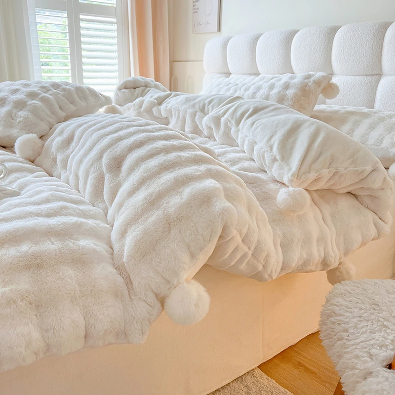 【好暖和~】仙女牛奶绒四件套公主风加厚珊瑚绒被套少女心床单冬季