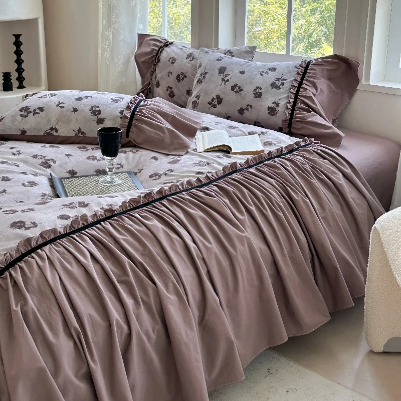 【干枯玫瑰】法式复古浪漫全棉磨毛四件套小众纯棉被套床单花边床品