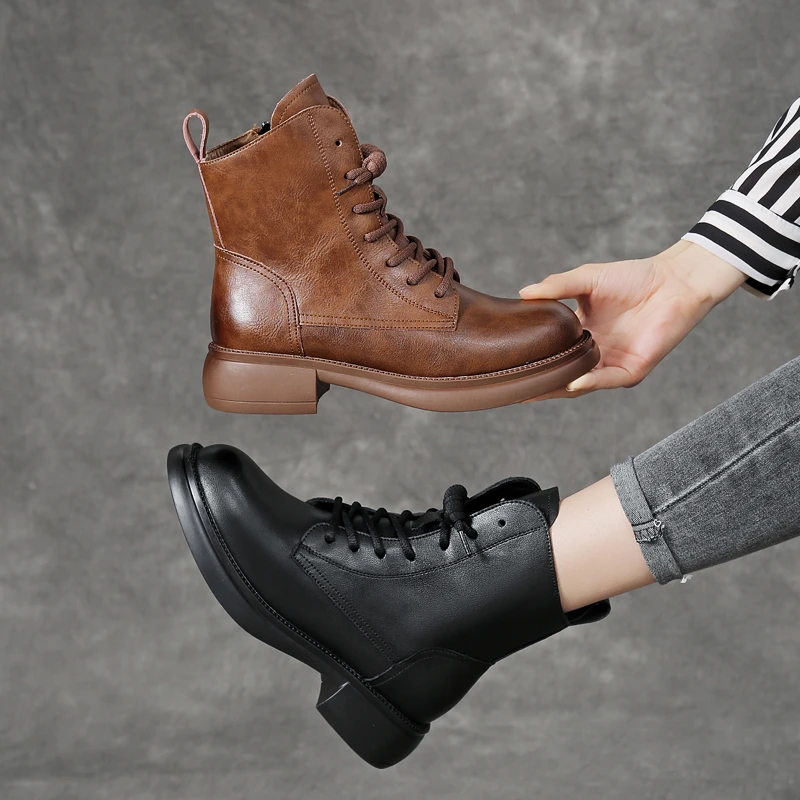 软皮马丁靴2024年秋冬新款单靴厚底棉鞋加绒加厚显脚小短靴大码41