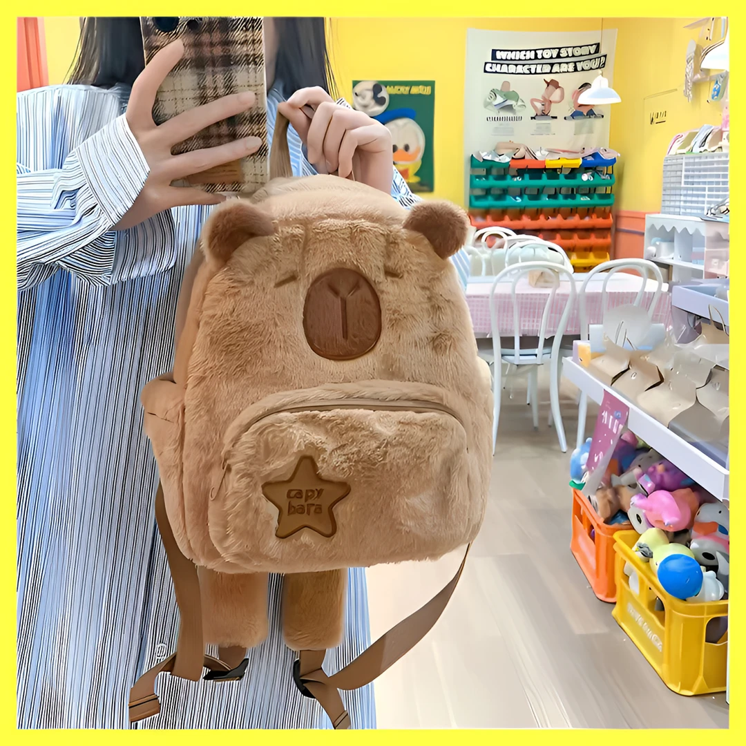 2024新款卡皮巴拉毛绒水豚维尼网红百搭毛毛包女卡通学生小背包