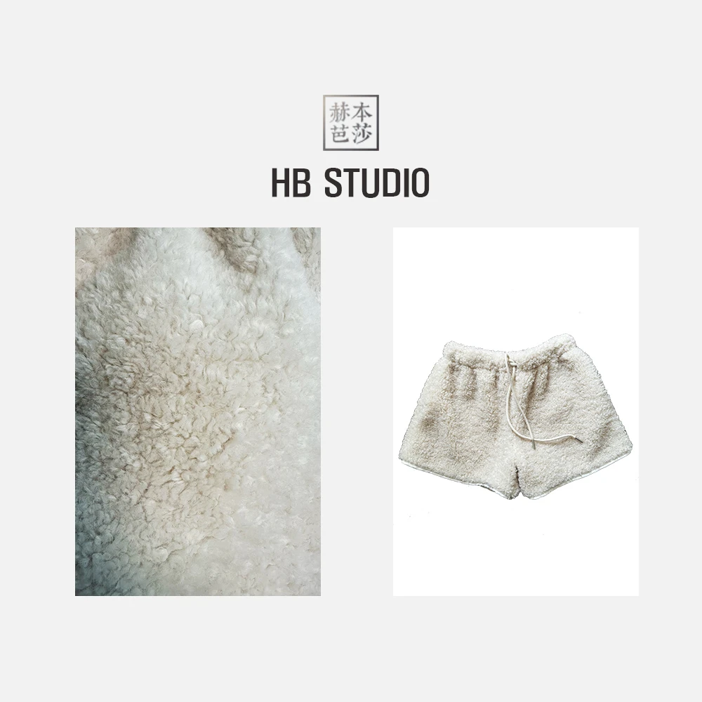 【软绵可爱】赫本芭莎2024秋冬羊羔毛抽绳短裤HBD034