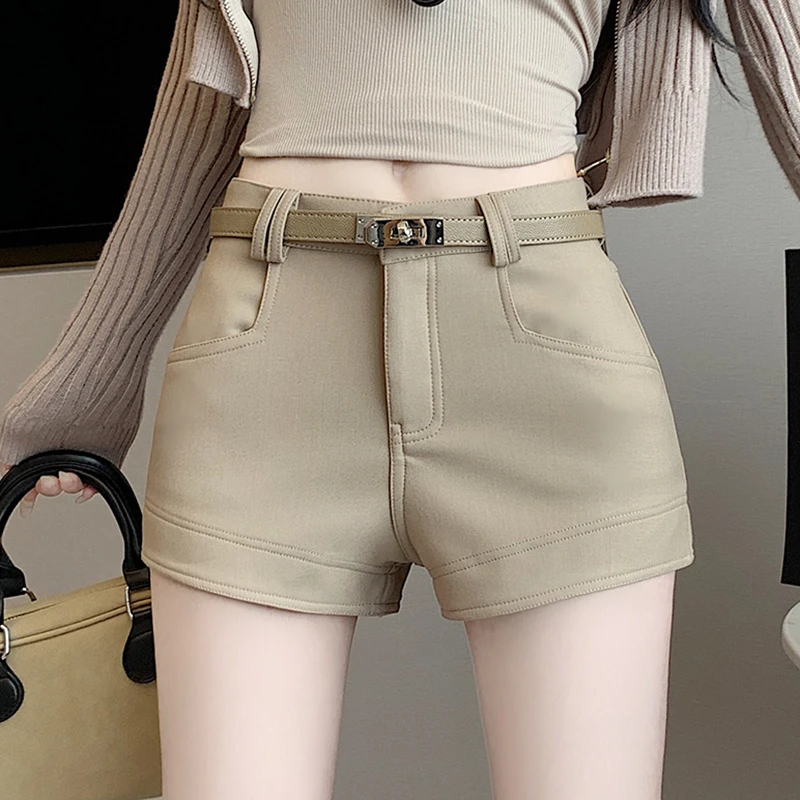 休闲短裤女2025春夏新款韩版ins港味复古简约外穿高腰a字阔腿裤