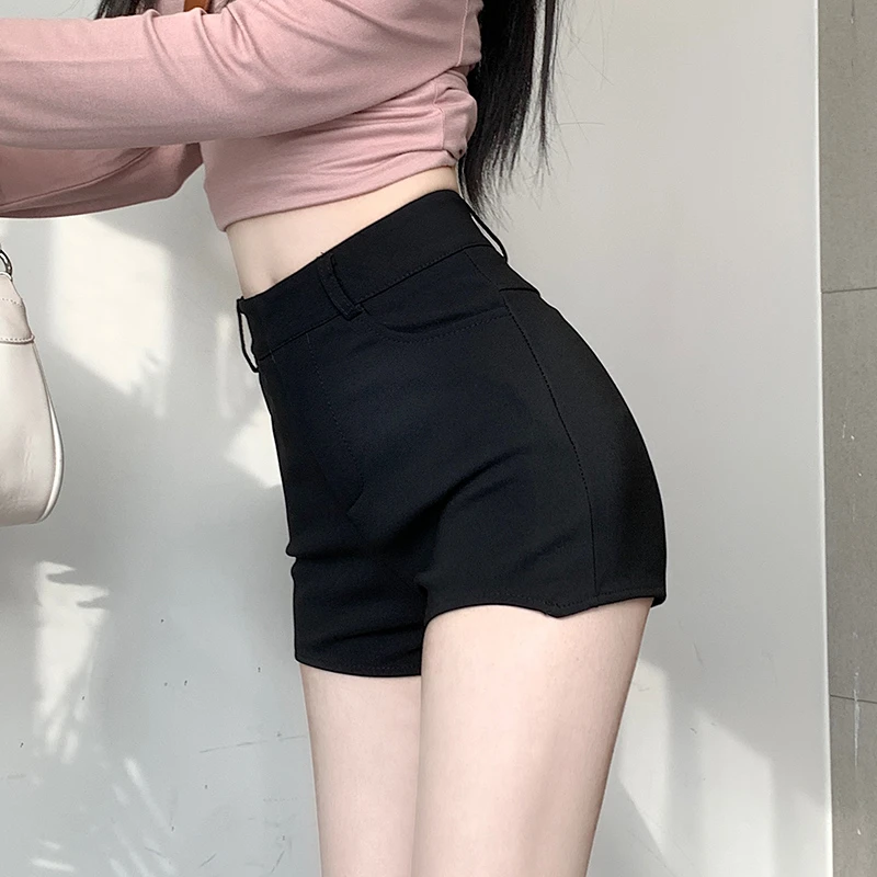 美式辣妹西装短裤女春季2024新款高腰黑色显瘦弹力性感包臀热辣裤