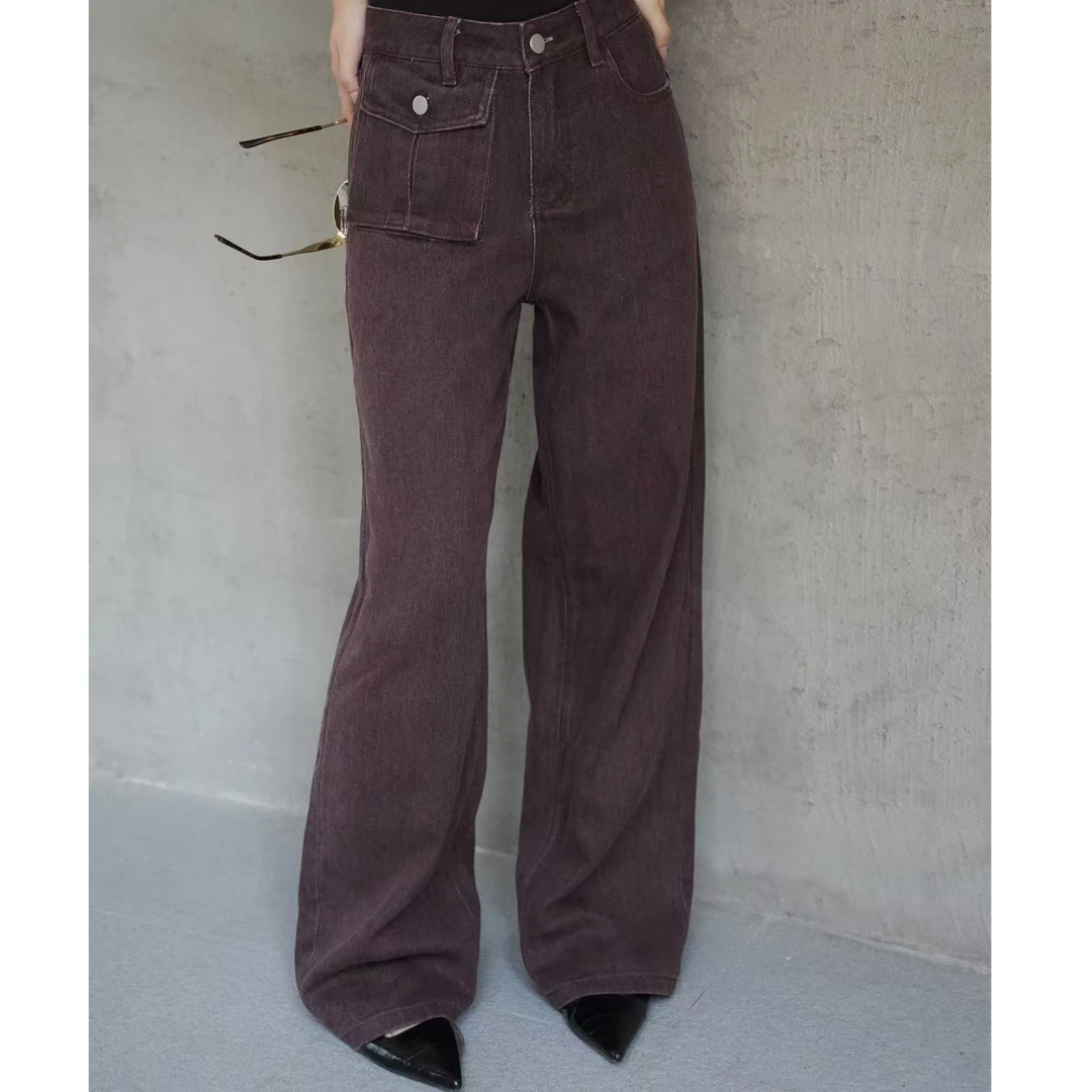 深圳南油/高腰水洗磨毛牛仔裤