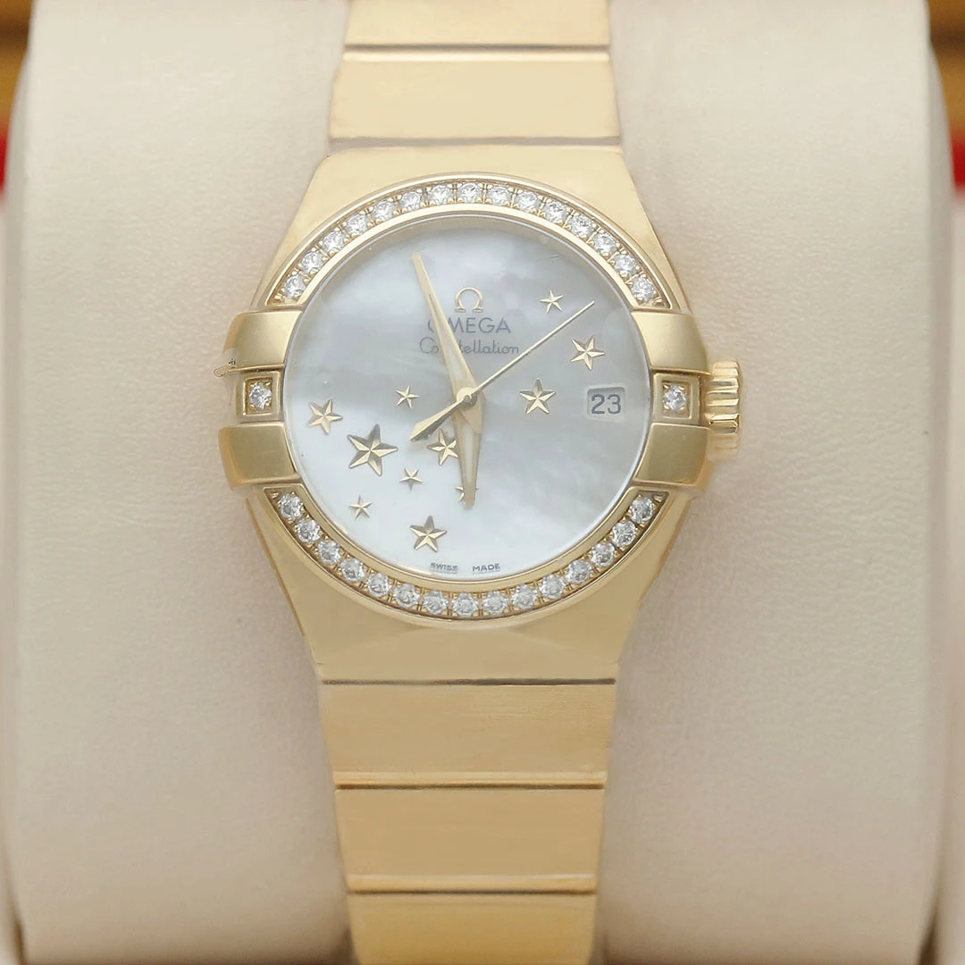 99新 Omega/欧米茄 星座系列18k黄金原钻自动机械女表27mm