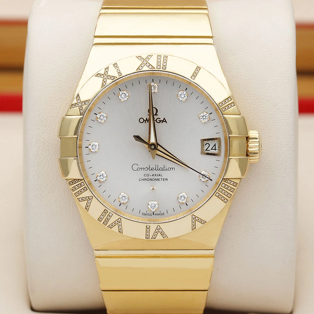 99新 Omega/欧米茄 星座系列18k黄金原钻自动机械男表38mm