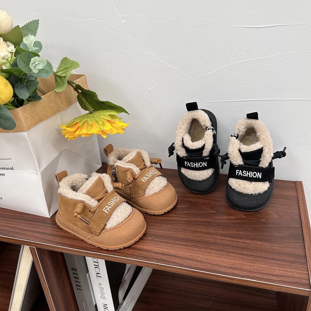 儿童童鞋女童软底加绒棉鞋保暖冬季时尚百搭防滑小童毛毛鞋冬鞋