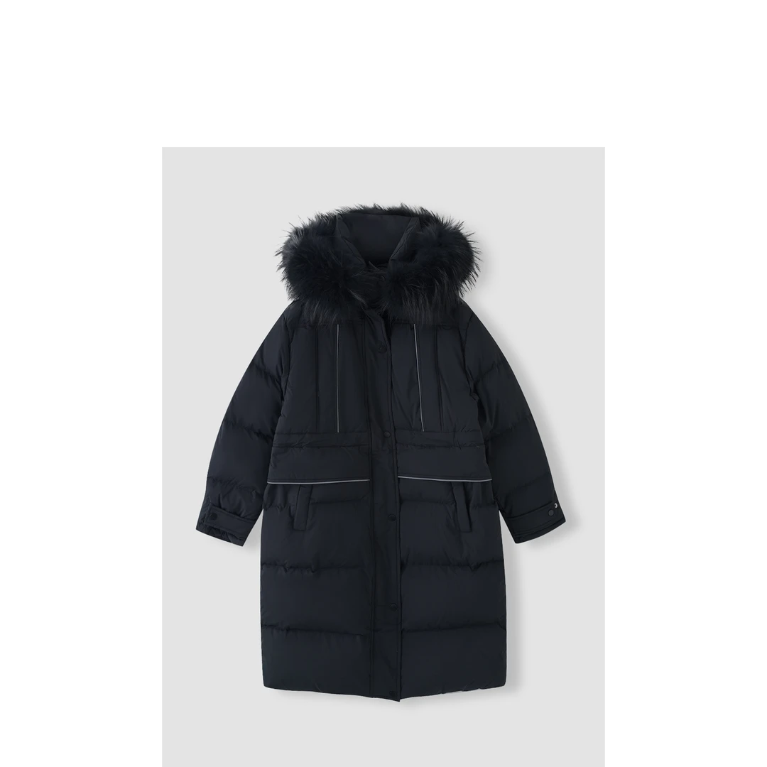 果果2024秋冬现款 中长款羽绒服经典版型秋冬必备黑色QXZG016