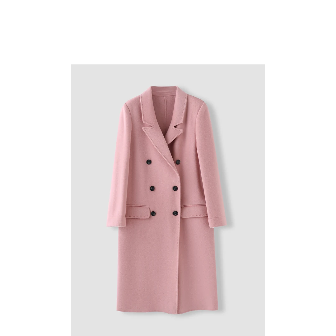 安迪专享 双排扣明线开叉后摆双面呢大衣多色  HWNU008X