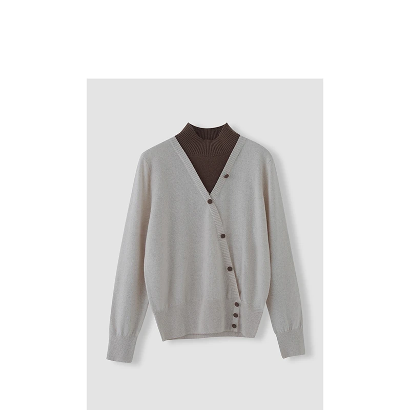 假两件~拼接不挑人穿搭IOO洋毛套头针织衫 米色 QXNJ247