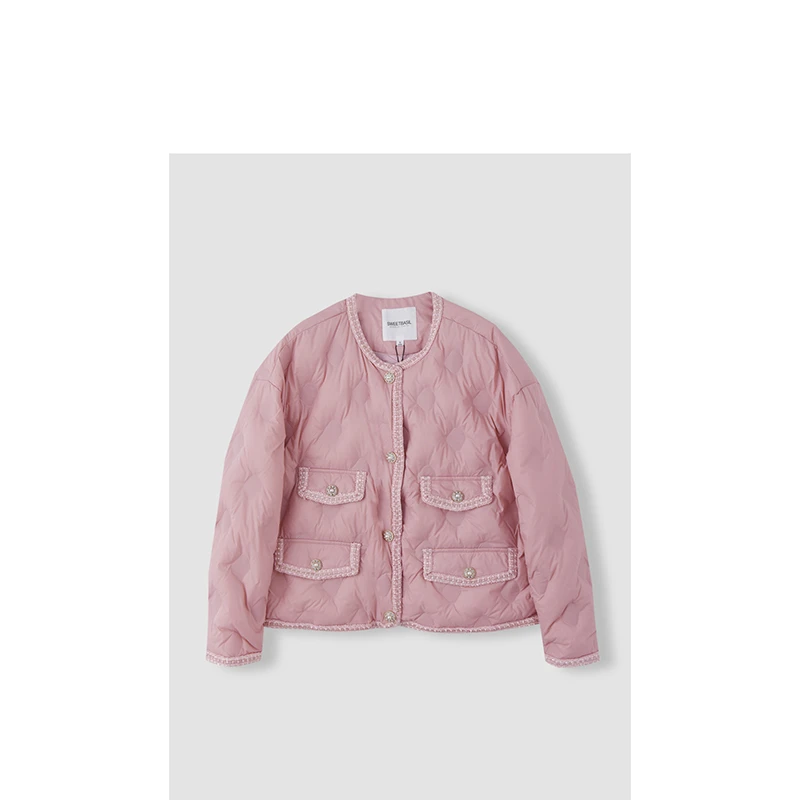 【林一专属】时尚气质款简约小香风羽绒服 粉色 NWZY058X