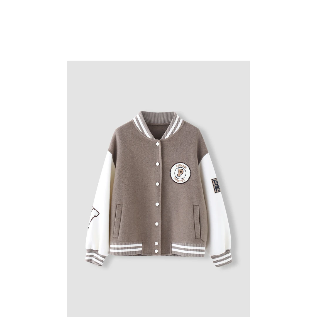 活力减龄~运动风活泼减龄棒球服毛呢外套 驼色 QXZH183X