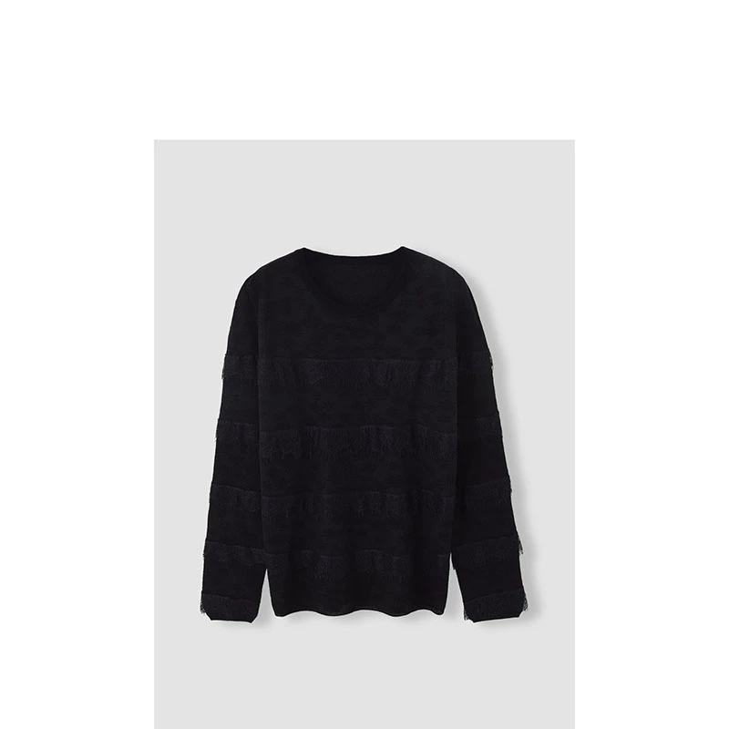 特惠来袭~时髦精秋冬叠穿铋备柔软条纹针织衫黑色 QXNM091