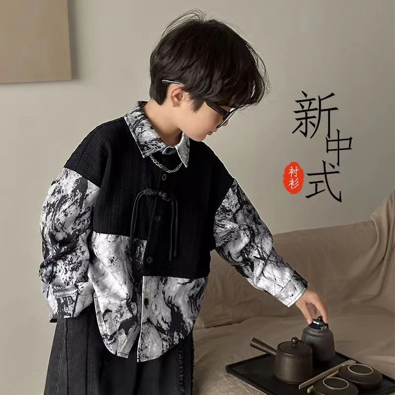 男童唐装汉服衬衫2024新款春装中式国风春秋款男孩古装儿童春季潮