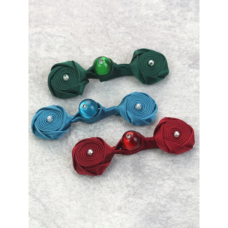 盘扣扣子带钻玉珠玫瑰花扣手工旗袍布扣复古中式民族衣服装饰纽扣