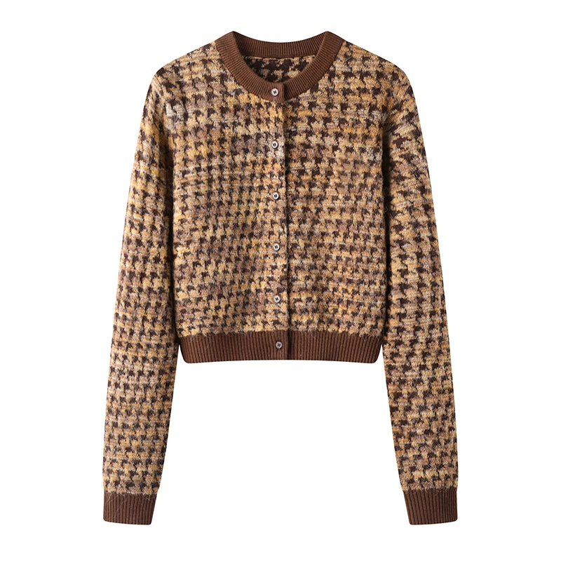 KS 7196-2024冬季新款时尚爆单短款提花圆领针织衫开衫女