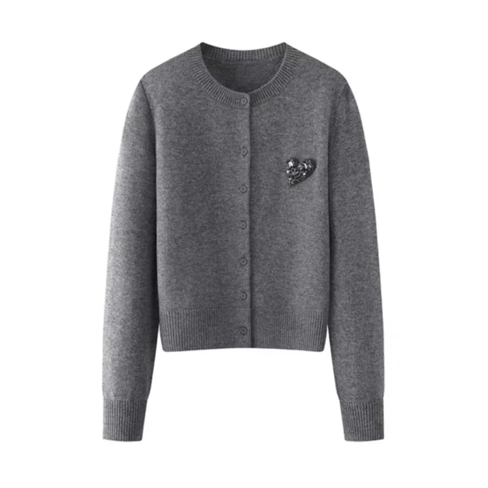 【心钻开衫】2024秋冬新款灰色针织开衫时尚气质百搭外套女.Y6808