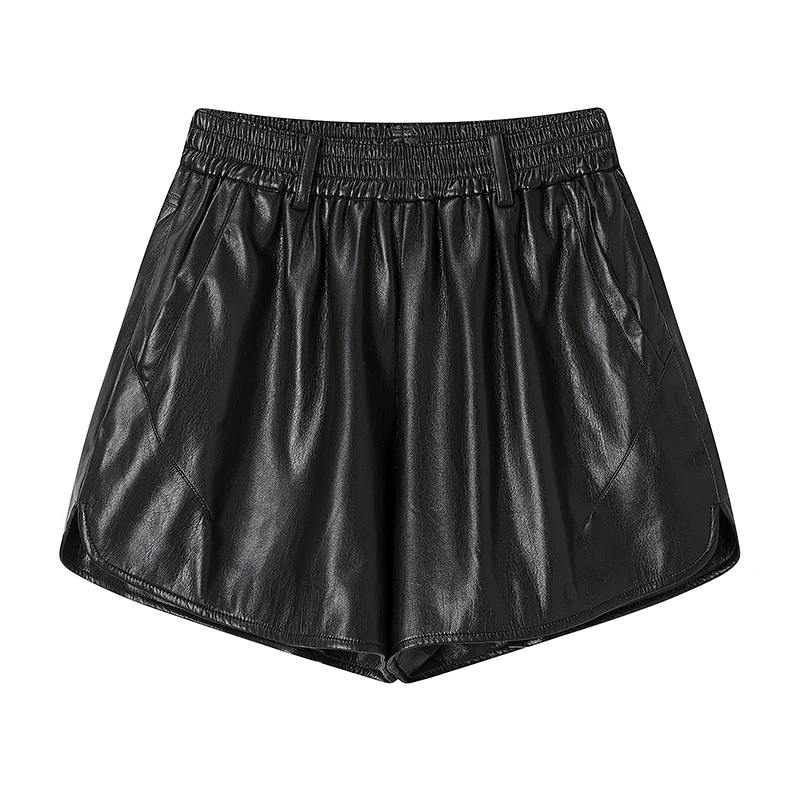 KS 6069-2024冬季新款百搭显瘦阔腿PU皮短裤女