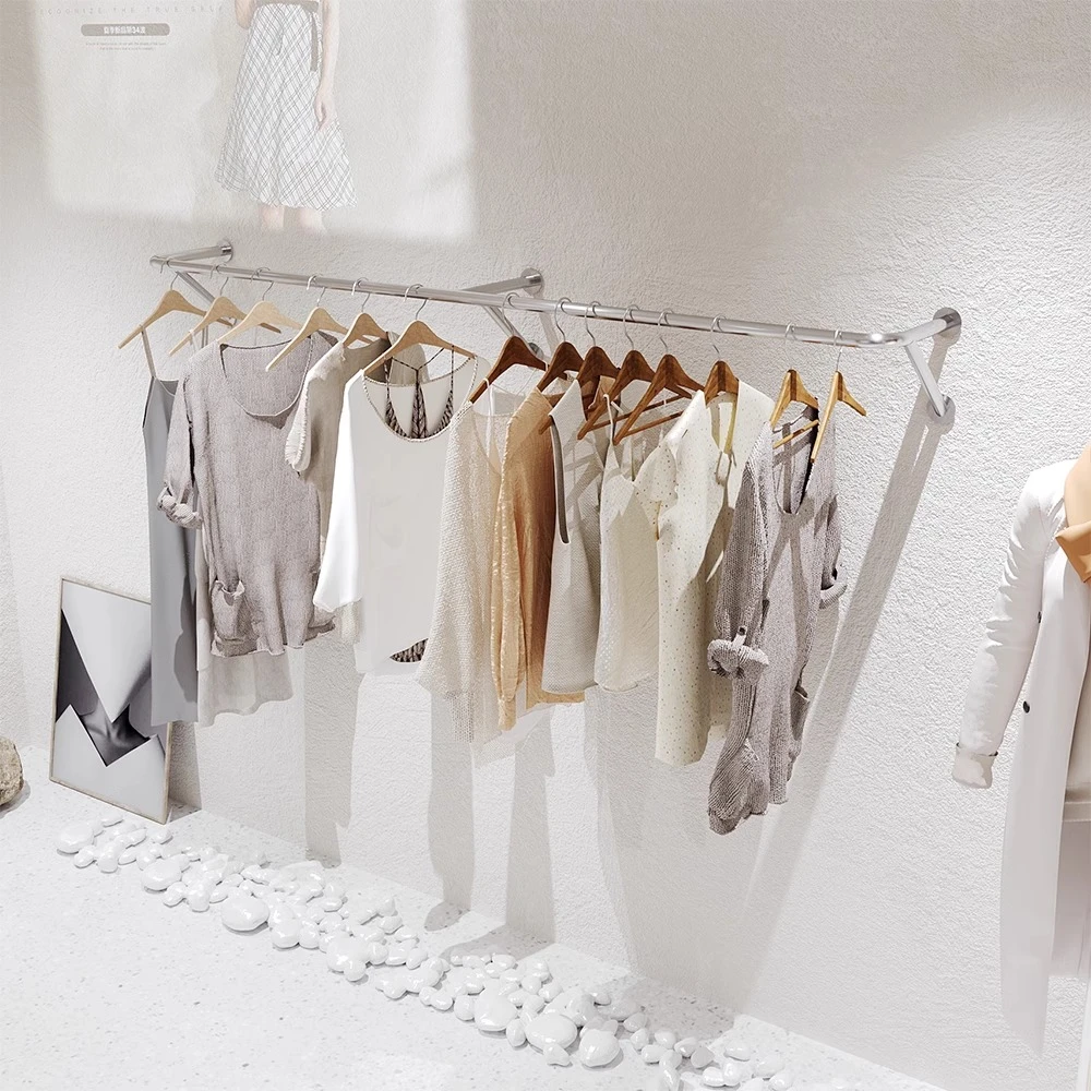 服装店展示架不锈钢拉丝上墙壁挂简约女装店货架童装现货可定制