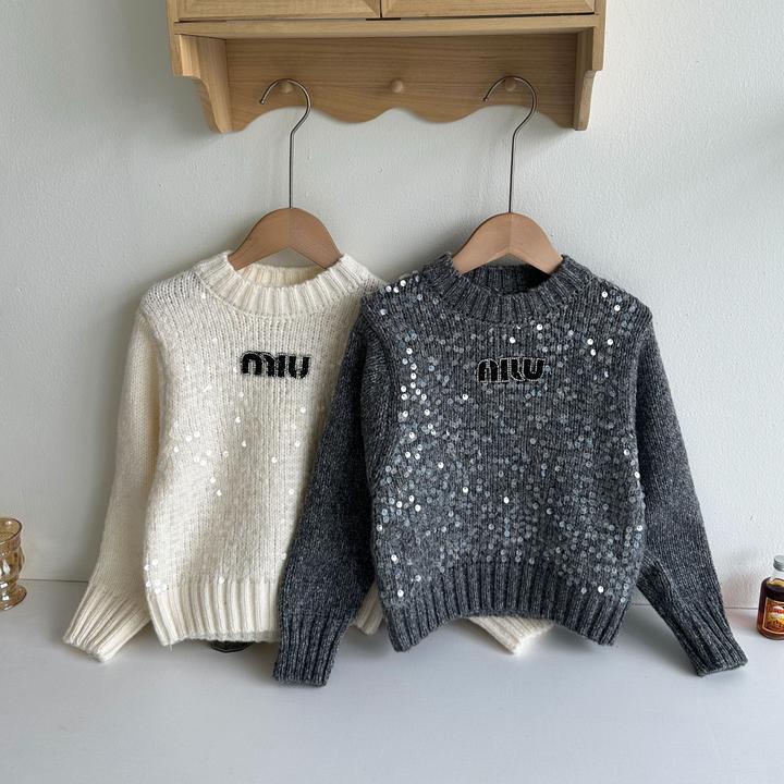 女童冬季加厚毛衣洋气韩版亮片针织衫中大童宽松圆领秋冬毛衫
