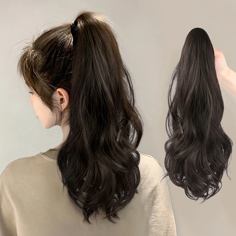 假发女长卷发大波浪抓夹款可扎高低马尾仿真人发马尾辫子气质蓬松