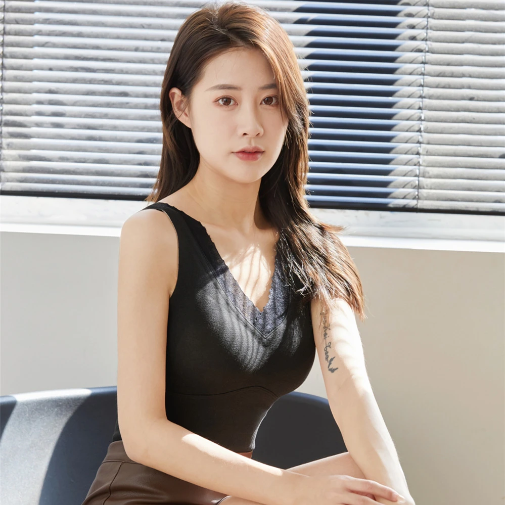石墨烯内衣女士德绒背心双面磨毛秋冬发热无痕保暖女背心打底聚拢