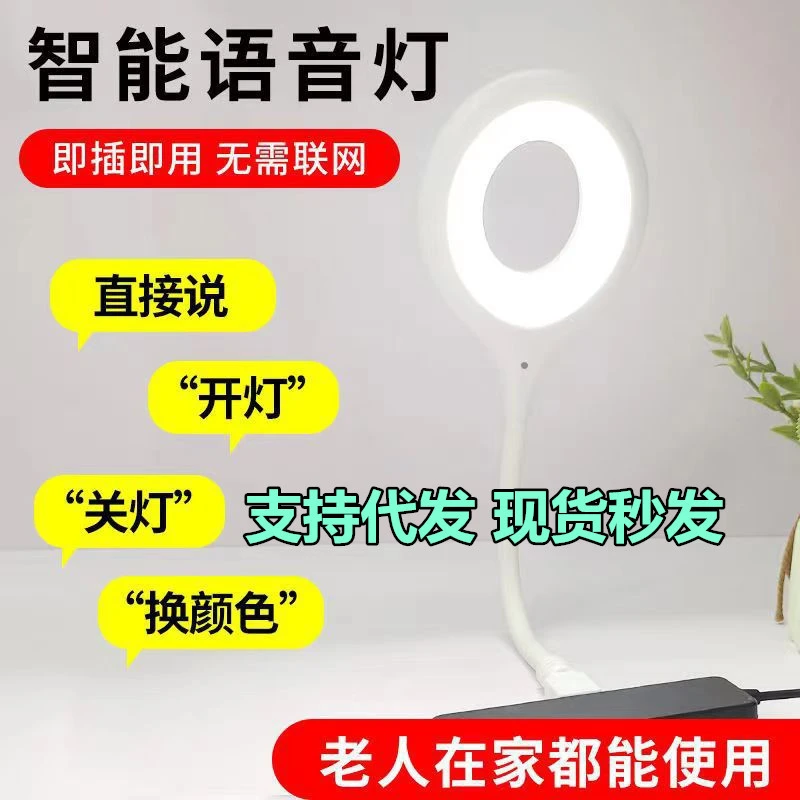 新款超亮智能语音小夜灯USB插电声控小夜灯迷你便携语音led台灯