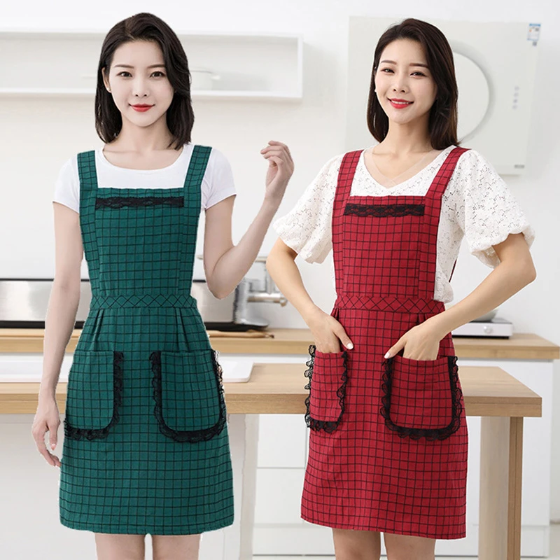 花边围裙家用厨房纯棉双层透气围腰韩版背带公主裙女防水防油