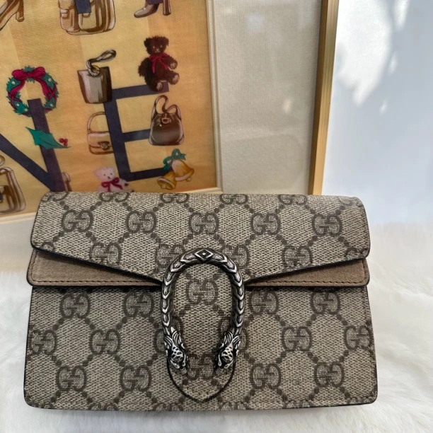95新 GUCCI/古驰 酒神mini迷你小号驼色单肩斜挎包16.5/A476