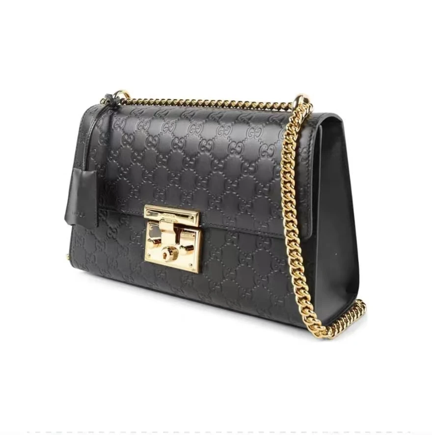 95新 GUCCI/古驰 月光宝盒黑色翻盖单肩包/30cm/A438