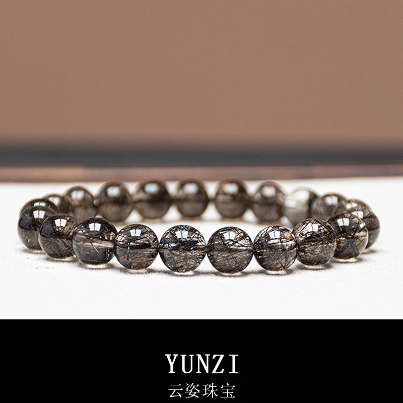 天然烟花细闪透体粗发黑铜钛水晶手串 尺寸可选 产品多样性发一