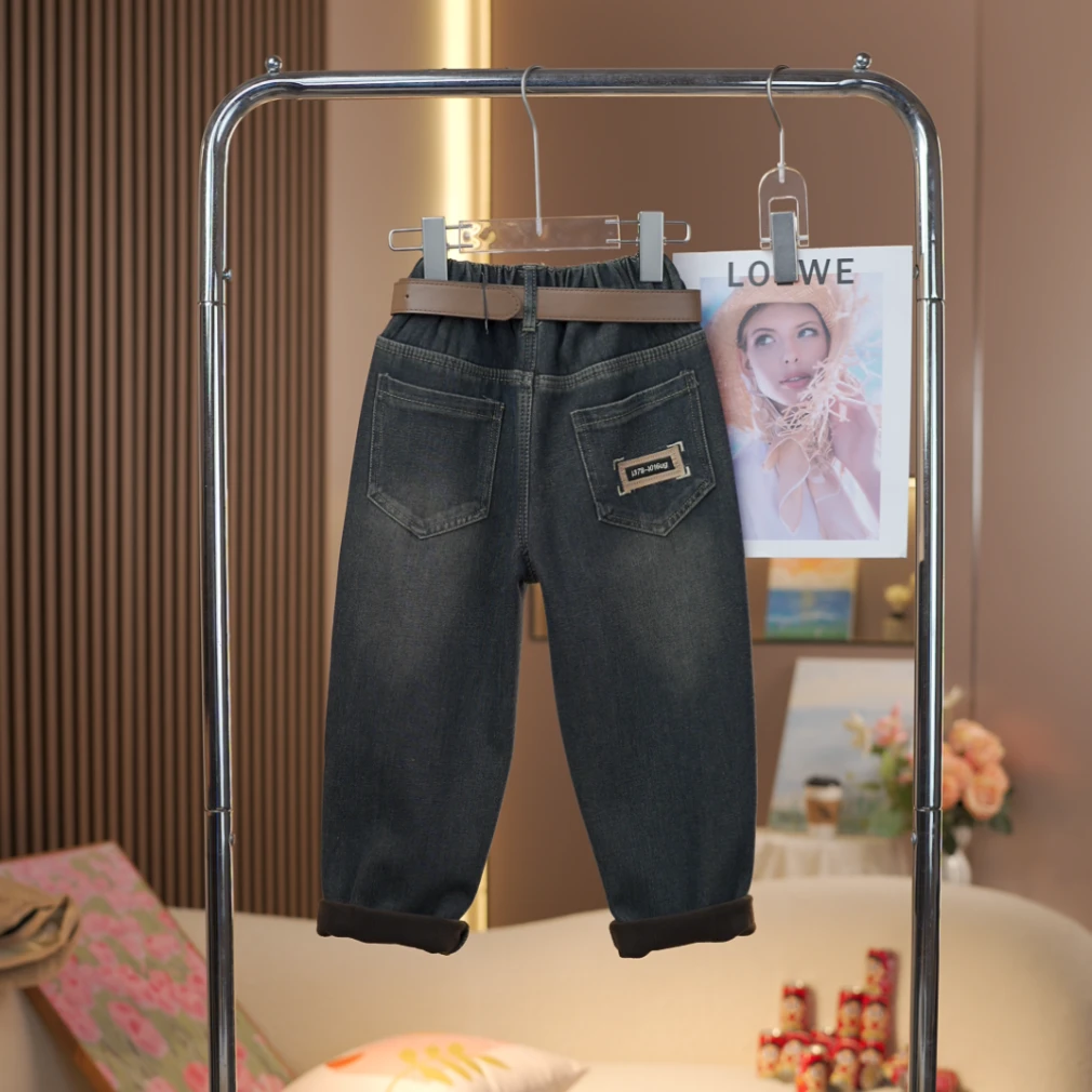 女童加绒牛仔裤2023冬季新款中大童百搭时尚儿童奥粒绒老爹裤韩版
