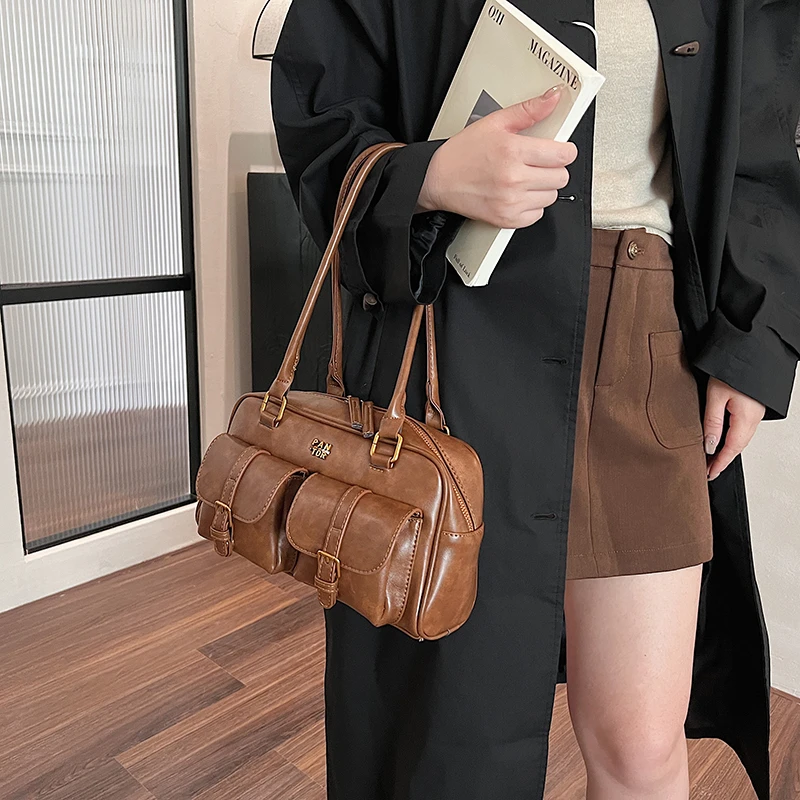 复古小众手提保龄球包包女2024秋季新款潮韩国腋下包大容量通勤包