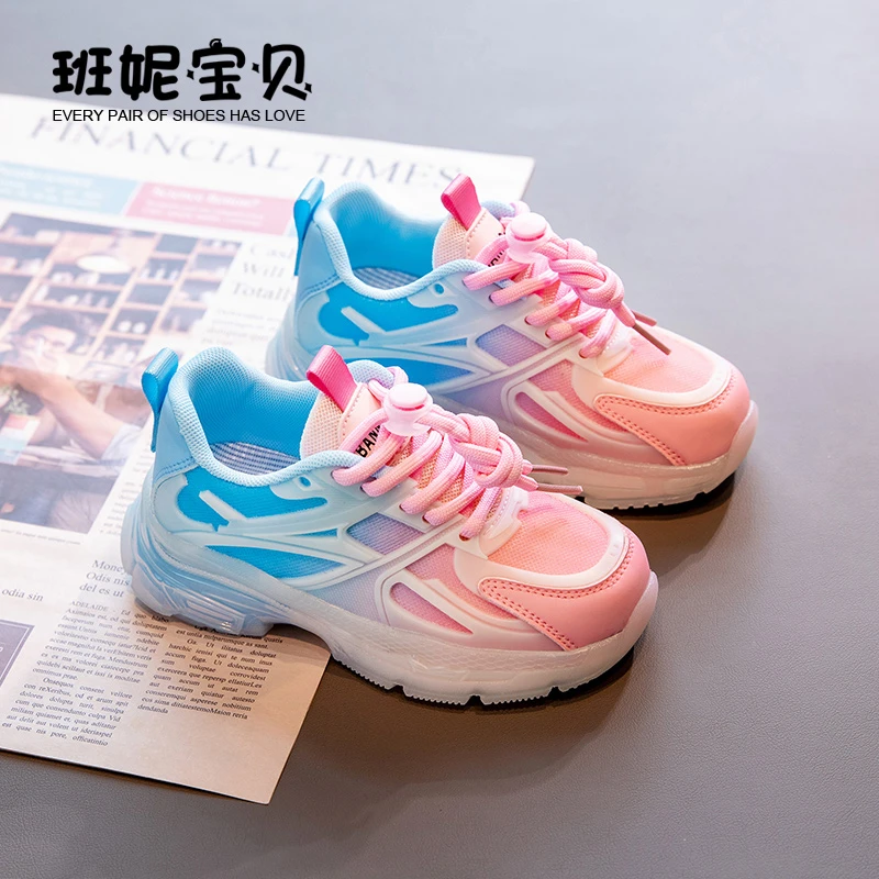 2023年春秋季新款中大男女童软底网面鞋儿童休闲老爹鞋c213