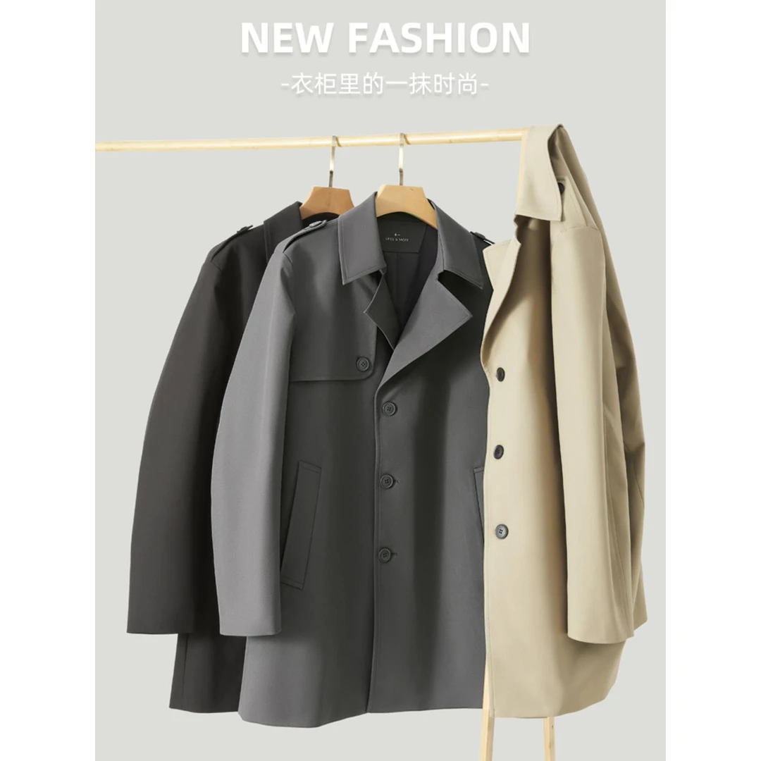 利郎风衣百搭上新 (A4QFY102)男士休闲时尚防风翻领长款风衣帅气