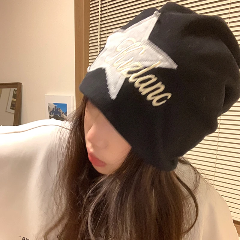 y2k五角星堆堆冷帽超级酷显脸小朋克风包头帽帽子包头韩版时尚