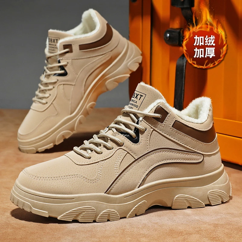 冬季加绒加厚防寒百搭男士潮鞋保暖鞋子防滑时尚中帮马丁靴男鞋子