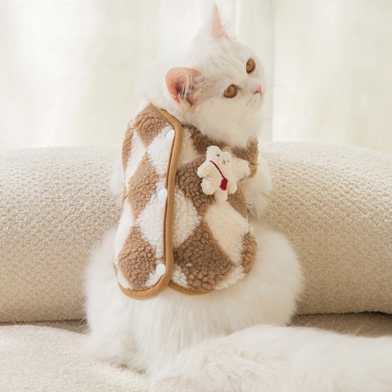 冬天保暖猫咪马甲狗狗背心布偶猫蓝猫泰迪比熊矮腿猫宠物毛绒衣服