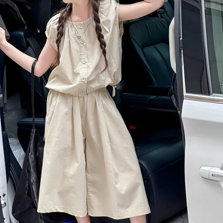 玛吉卡夏季女童时尚洋气套装中大童无袖宽松两件套薄款清爽套装