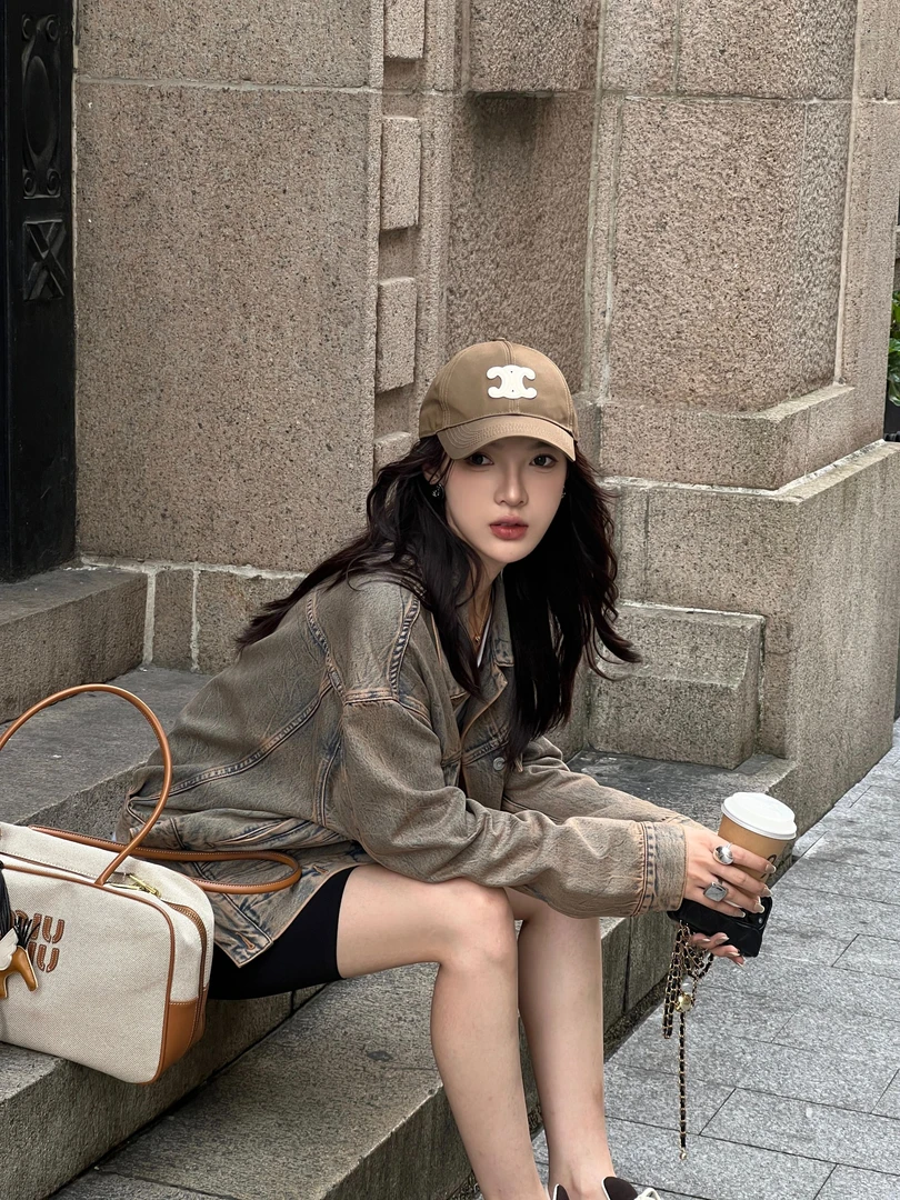 Choumei Home【A&e同款】 废土风美式复古做旧牛仔夹克休闲外套女