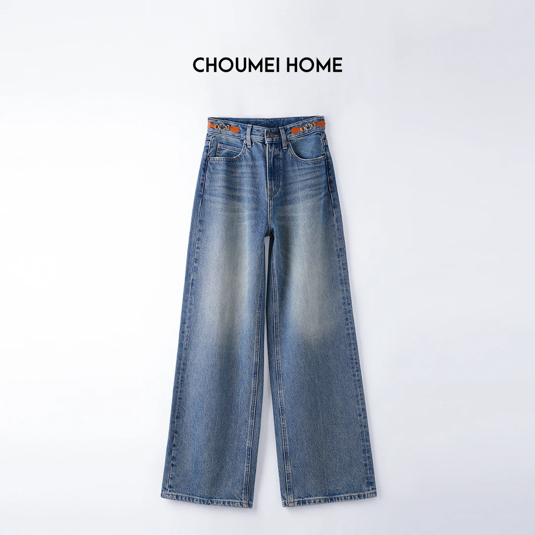 Choumei Home2025春款女装阔腿裤女 设计腰头显瘦高腰直筒裤