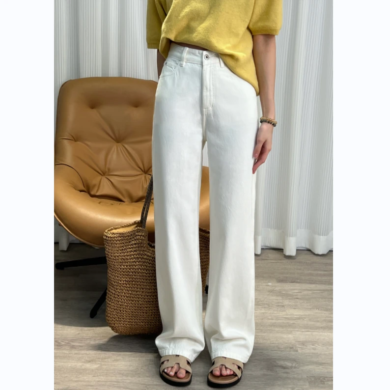choumei 【白牛】夏款高腰显瘦直筒阔腿裤  时尚百搭拖地裤