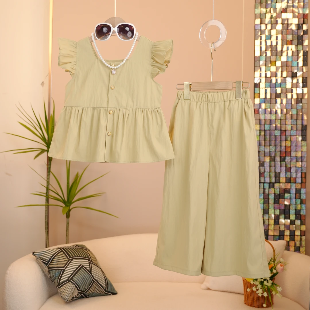 女童衬衫套装夏装休闲新款女孩宽松儿童时尚中大童洋气飞袖两件套