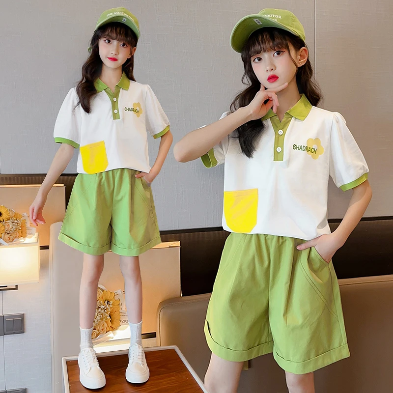 女童套装夏款新款小女孩休闲洋气夏季中大童polo衫两件套 DX04146