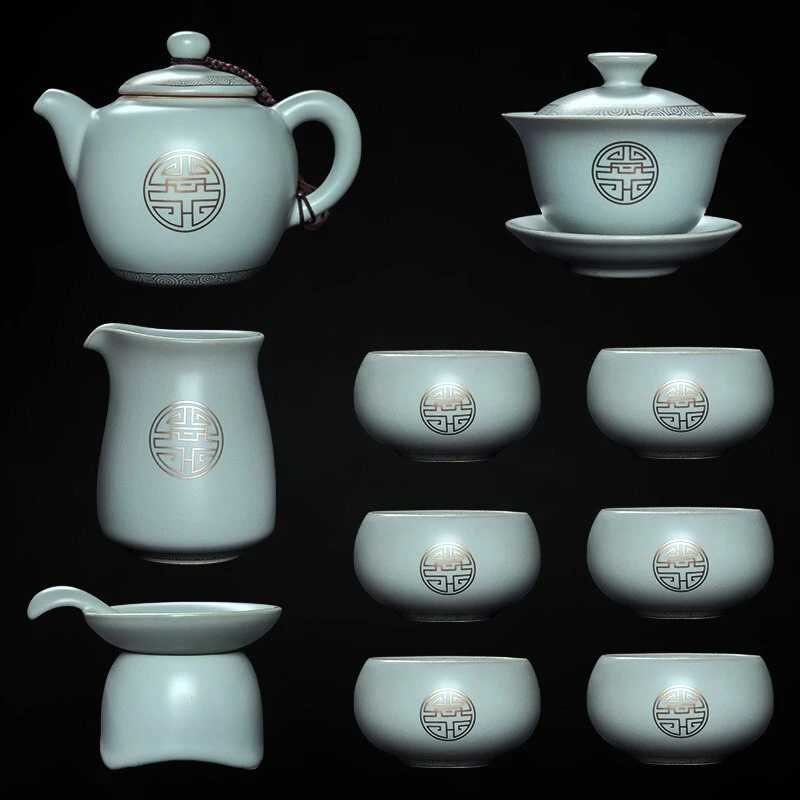 汝道汝窑茶具中式陶瓷汝瓷开片可养功夫套装复古礼盒装礼品