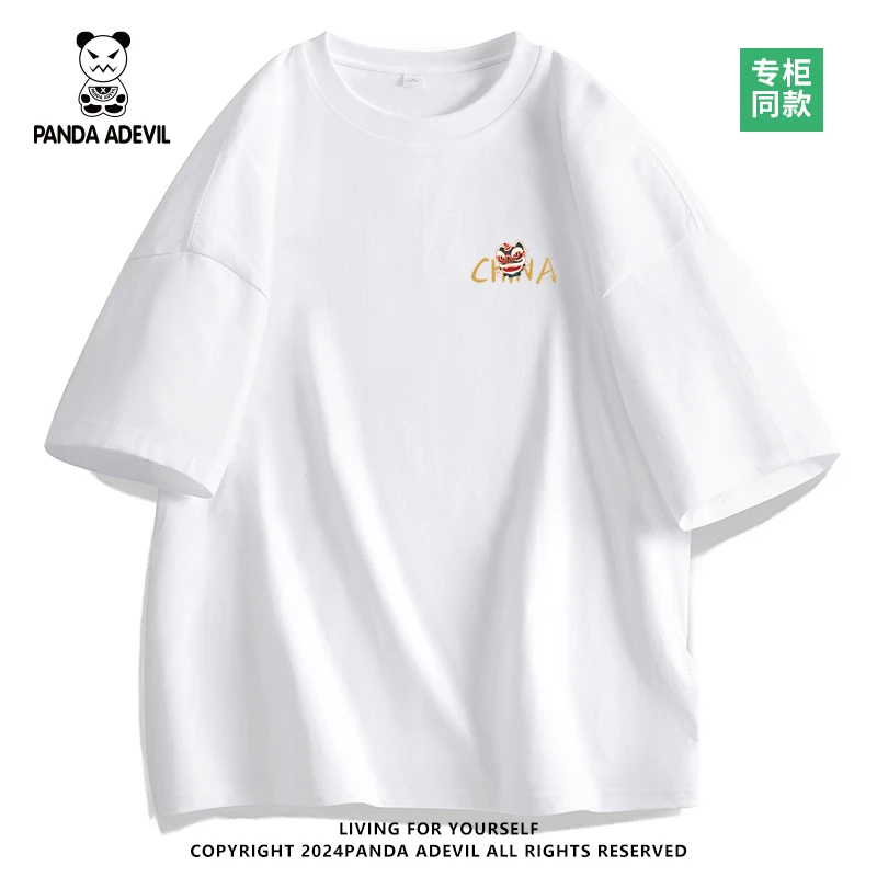 PANDA ADEVIL/熊猫小恶魔重磅纯棉男女士短袖印花T恤休闲时尚百搭