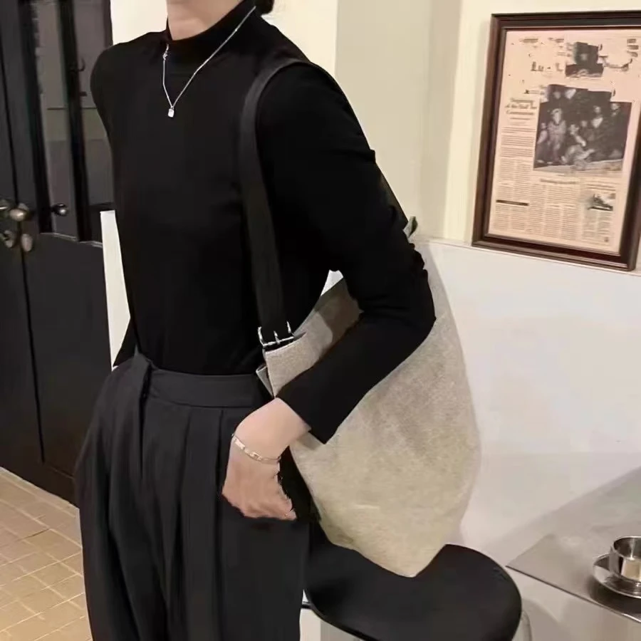 阿雨家 纯色小立领打底衫8077